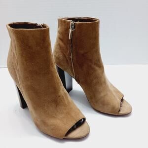 Shoes Women Sam Edelman Suede Block Heel Boots Open Toe Yarin Zip Tan Size 7.5M